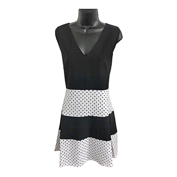 Karl Lagerfeld black white colorblock v-neck brocade‎ look sheath dress size 14 - Picture 1 of 15